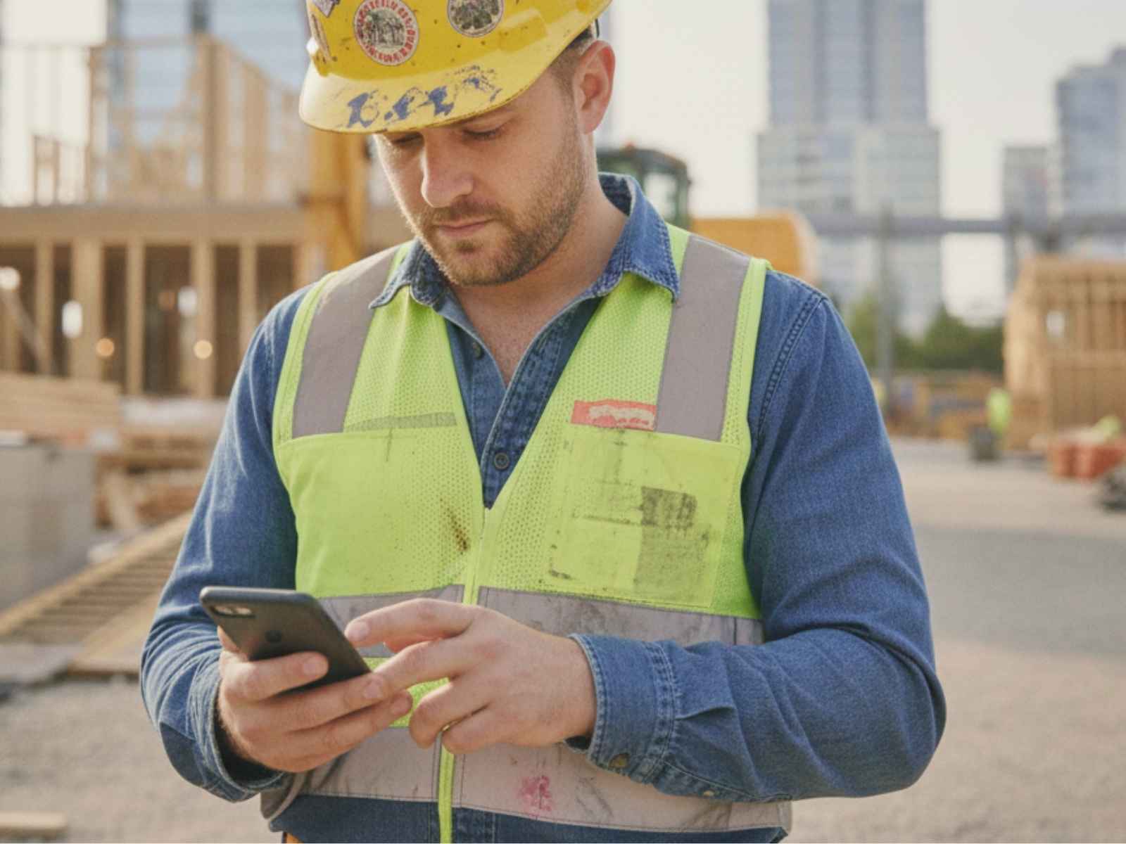 construction worker on phone