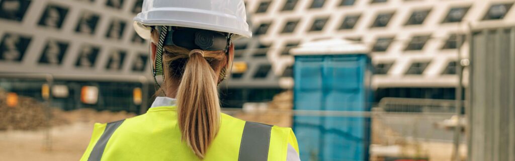 construction woman worker on job site back of head