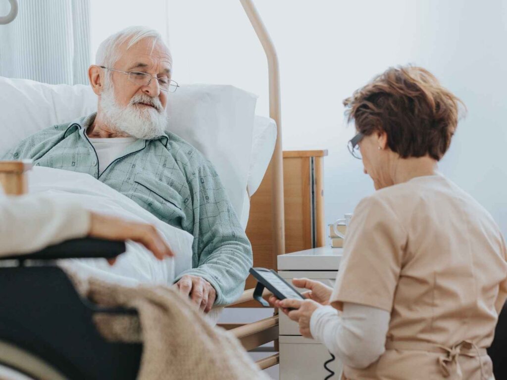 hospice nurse using DME software from a tablet